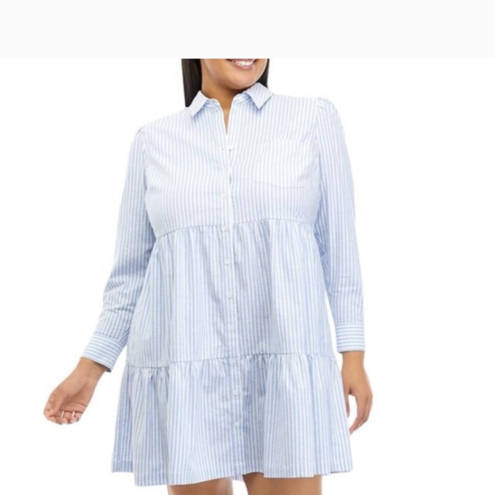 Crown & Ivy light blue & white striped dress 1X